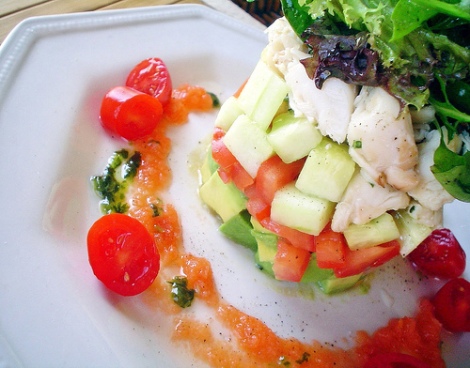 My fantast lunch for today: crab salad with avocado and greens.